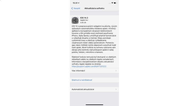 Aktualizácia na iOS 14.2 pre Apple iPhone 11