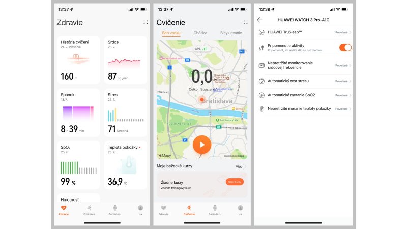 Huawei Zdravie - prostredie apky v iOS